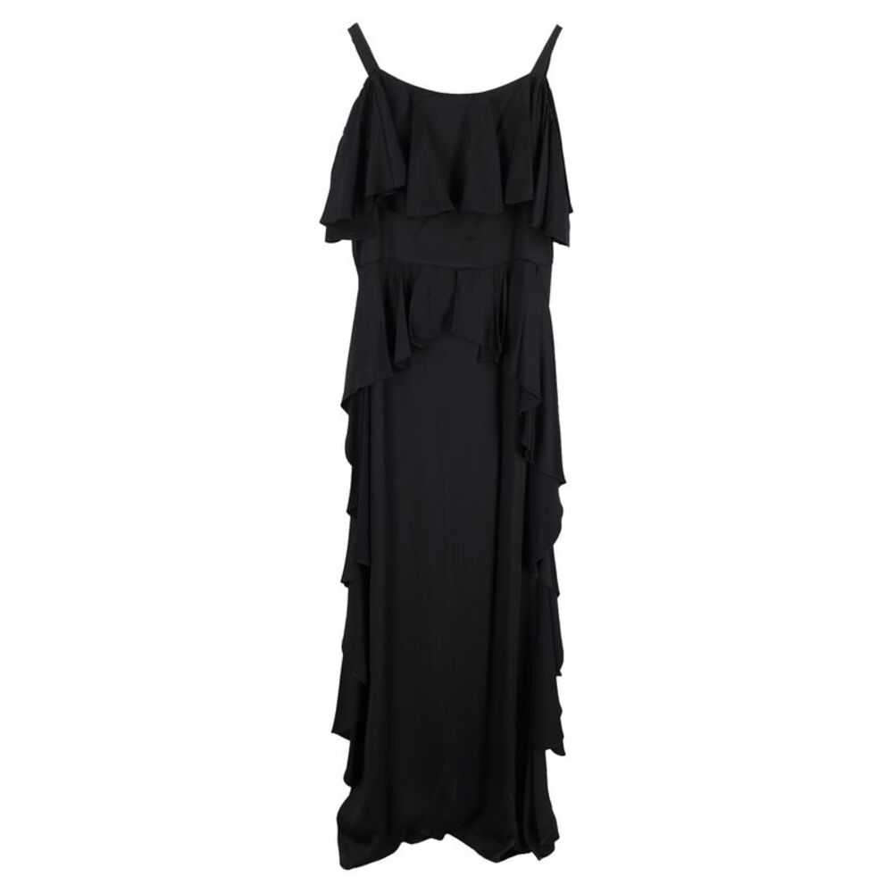 Temperley London Off-Shoulder Maxi Ruffled Dress in Black Acetate